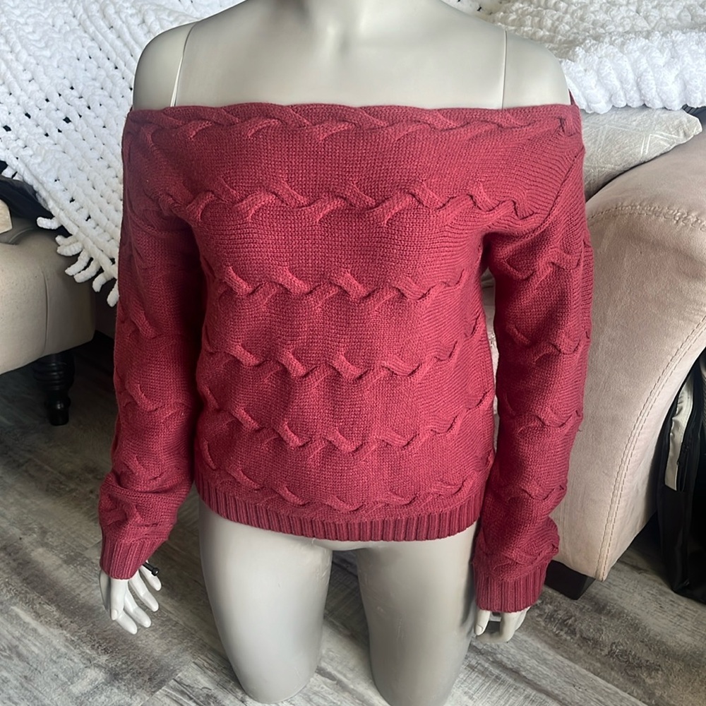 Lumiere off-the-shoulder burgundy sweater